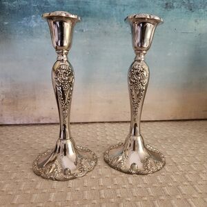 VTG Godinger Mid Century Baroque Style Set of(2) Candlesticks Ornate Silverplate